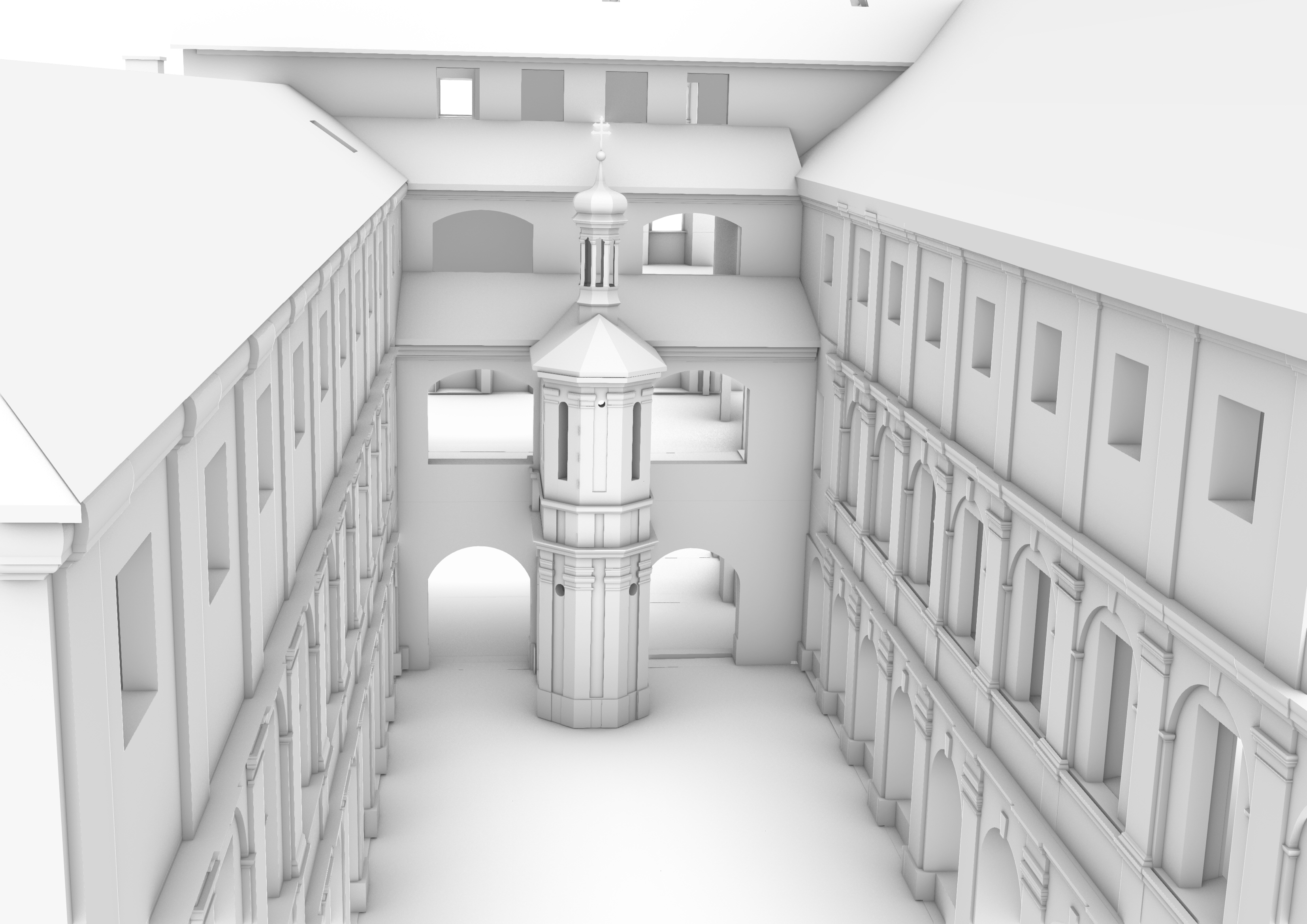3D Gebäudemodell eines historischen Gebäudes, das auf Basis einer Punktwolke erstellt wurde, die mittels 3D Laserscanning vermessen wurde
